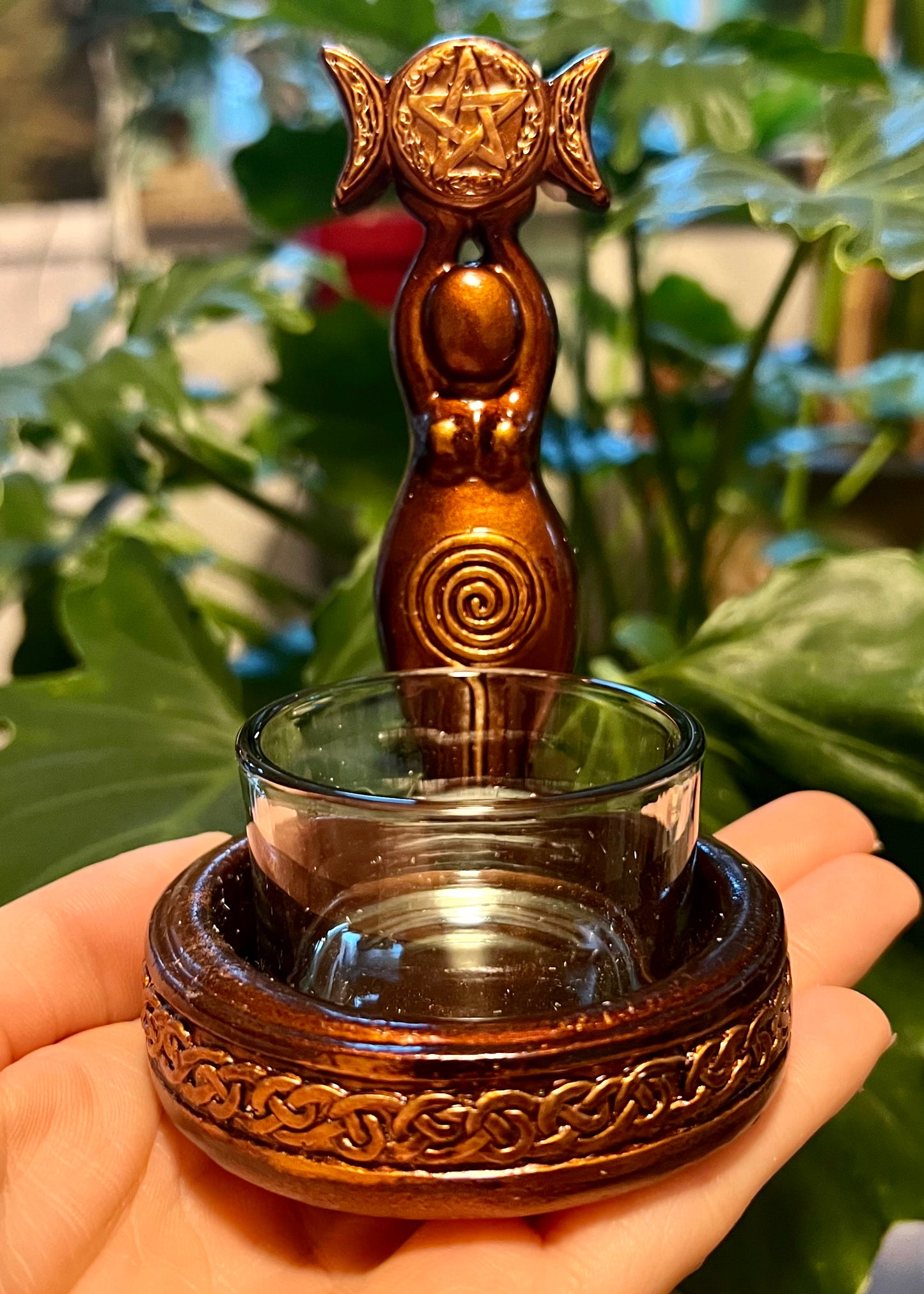 Triple Moon Spiral Goddess Resin Candle Holder-Mother Goddess