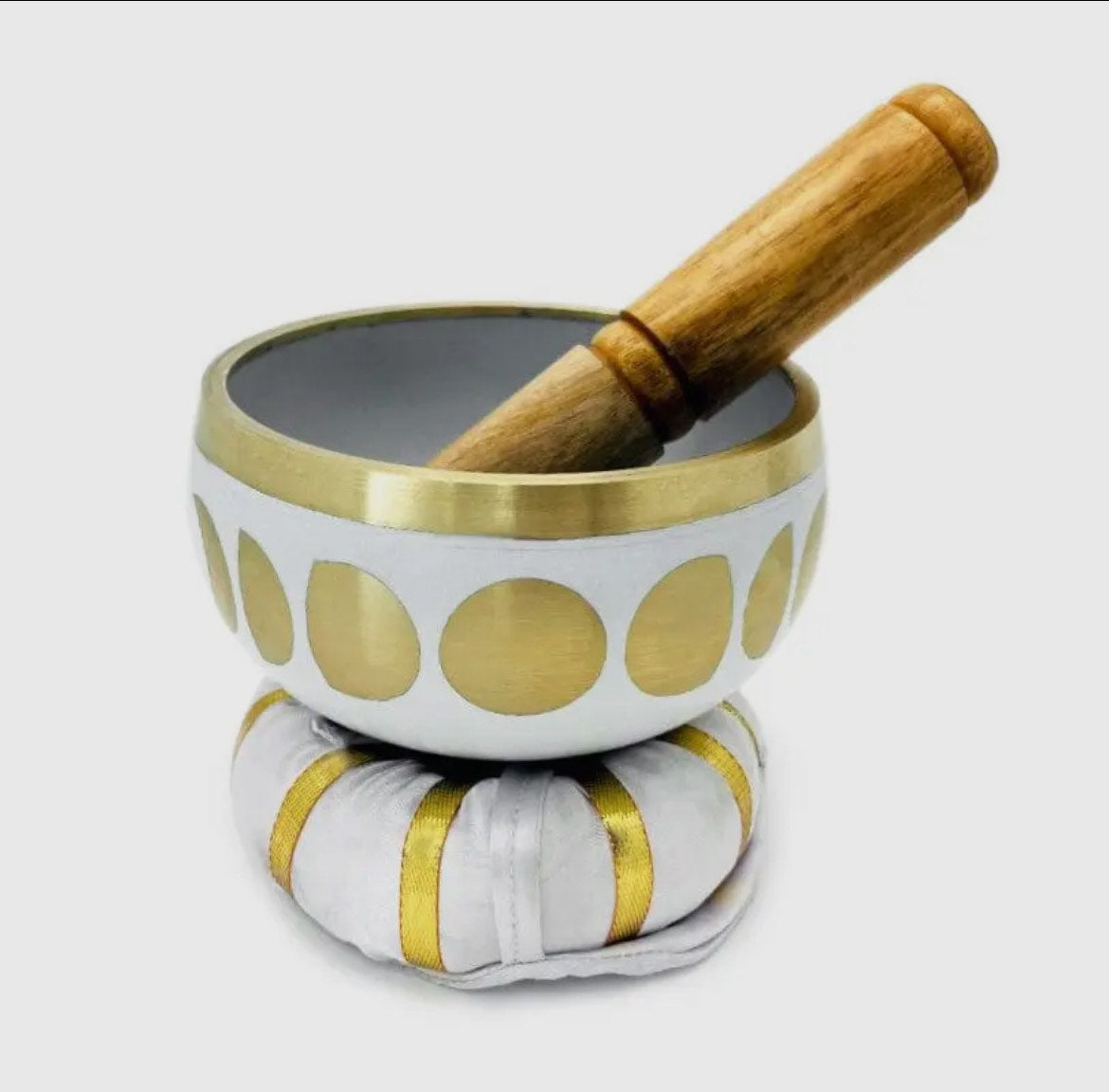 White Moon Phase Brass Singing Bowl Set
