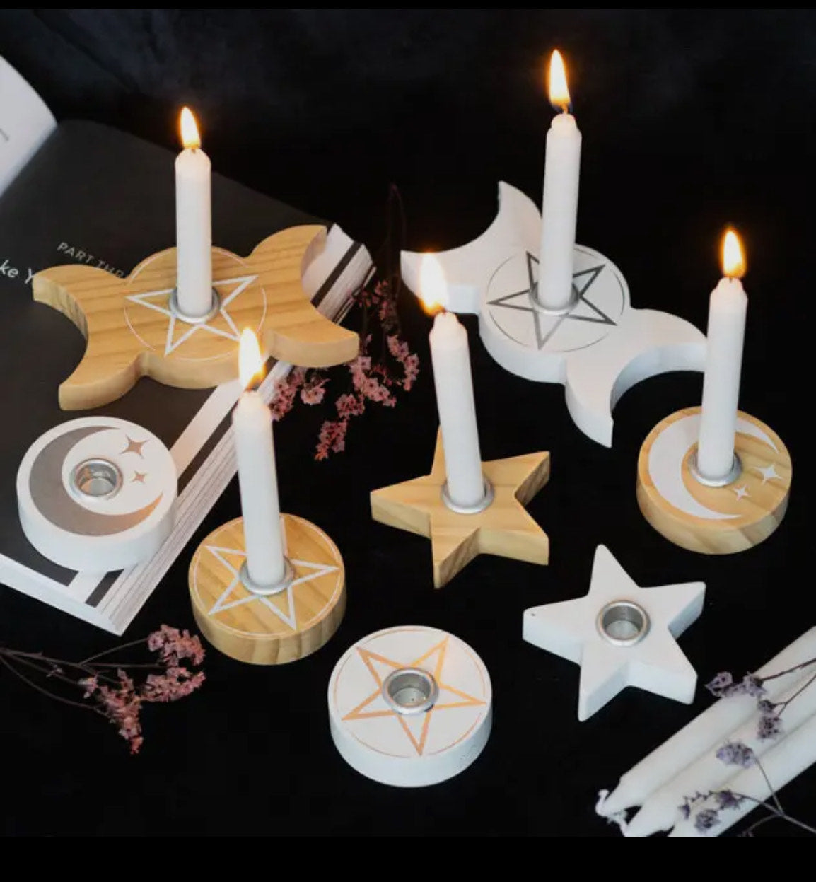 White Mystical Moon Spell Chime Candle Holder