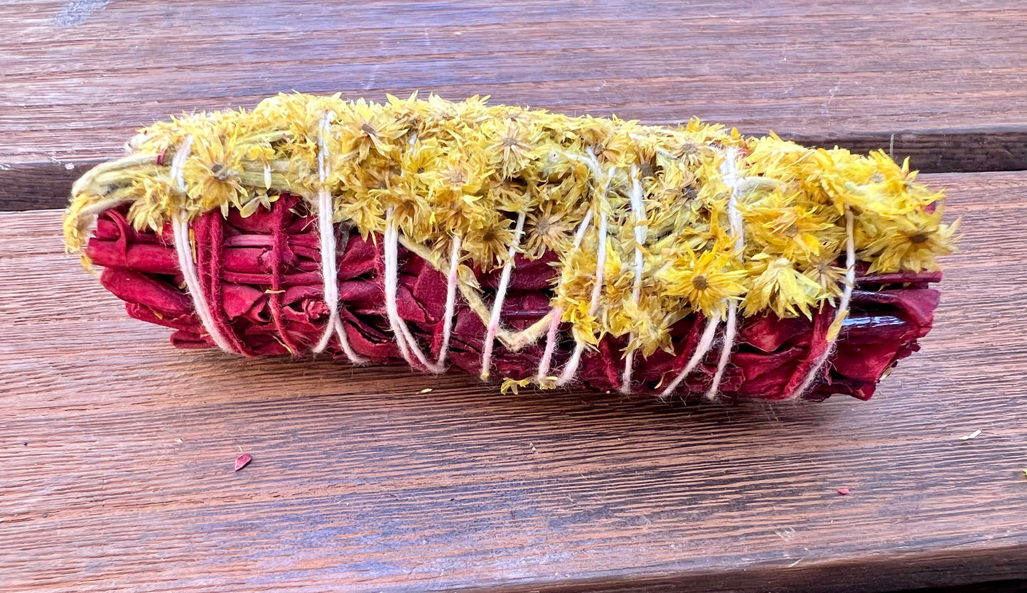Dragon Blood Sage with Wildflower 4" Smudge Stick