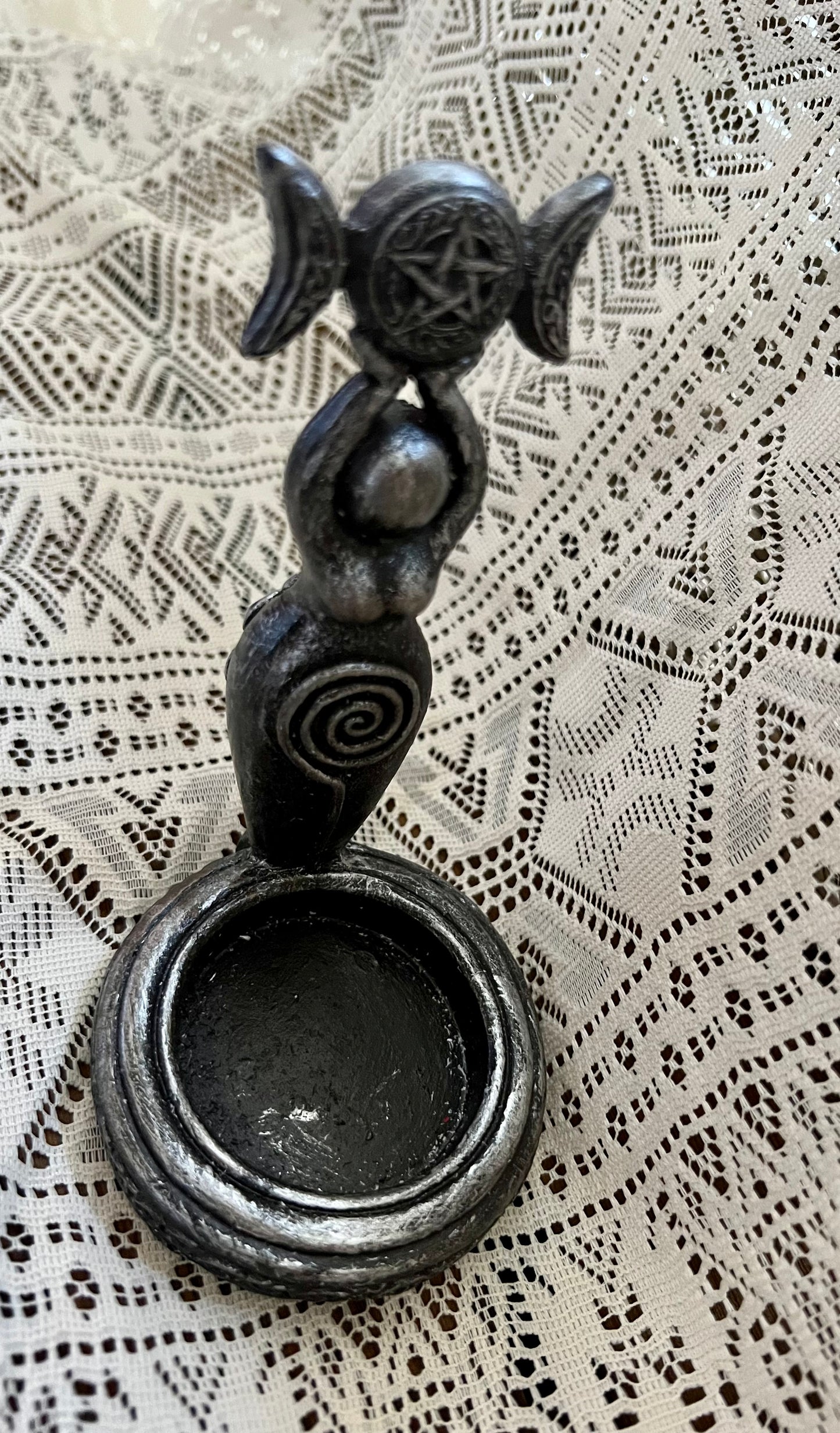 Triple Moon Spiral Goddess Tea Light Candle Holder