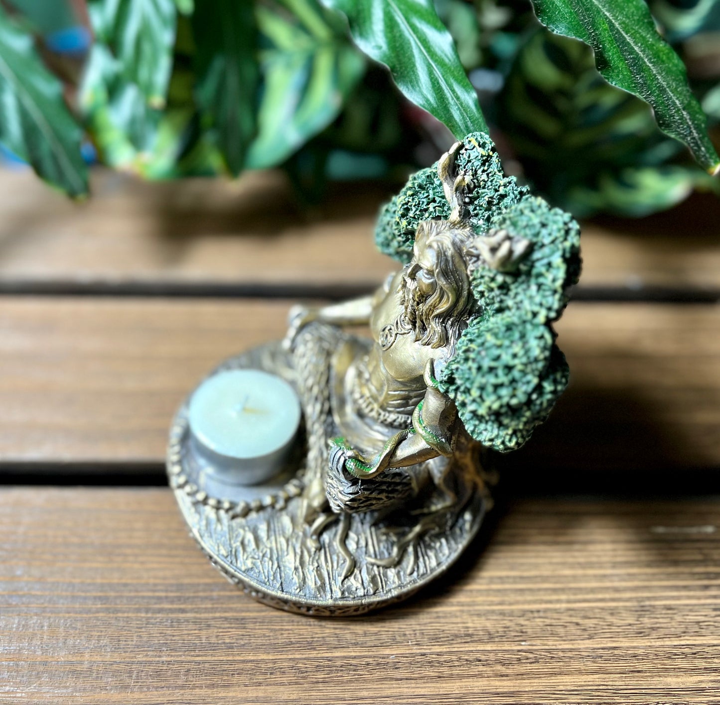 Cernunnos Resin Sitting Statue Candle Holder- Horned God