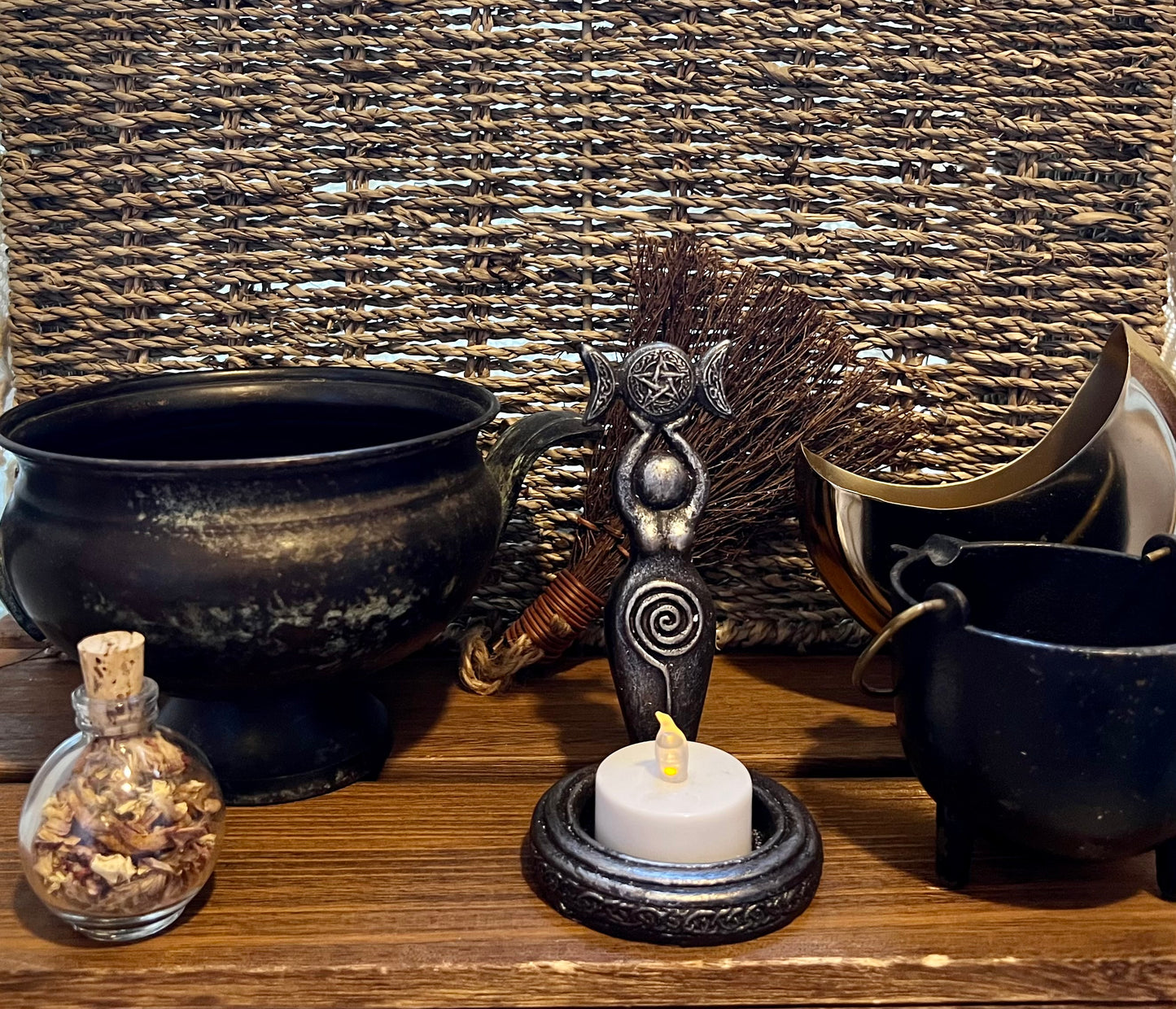 Triple Moon Spiral Goddess Tea Light Candle Holder