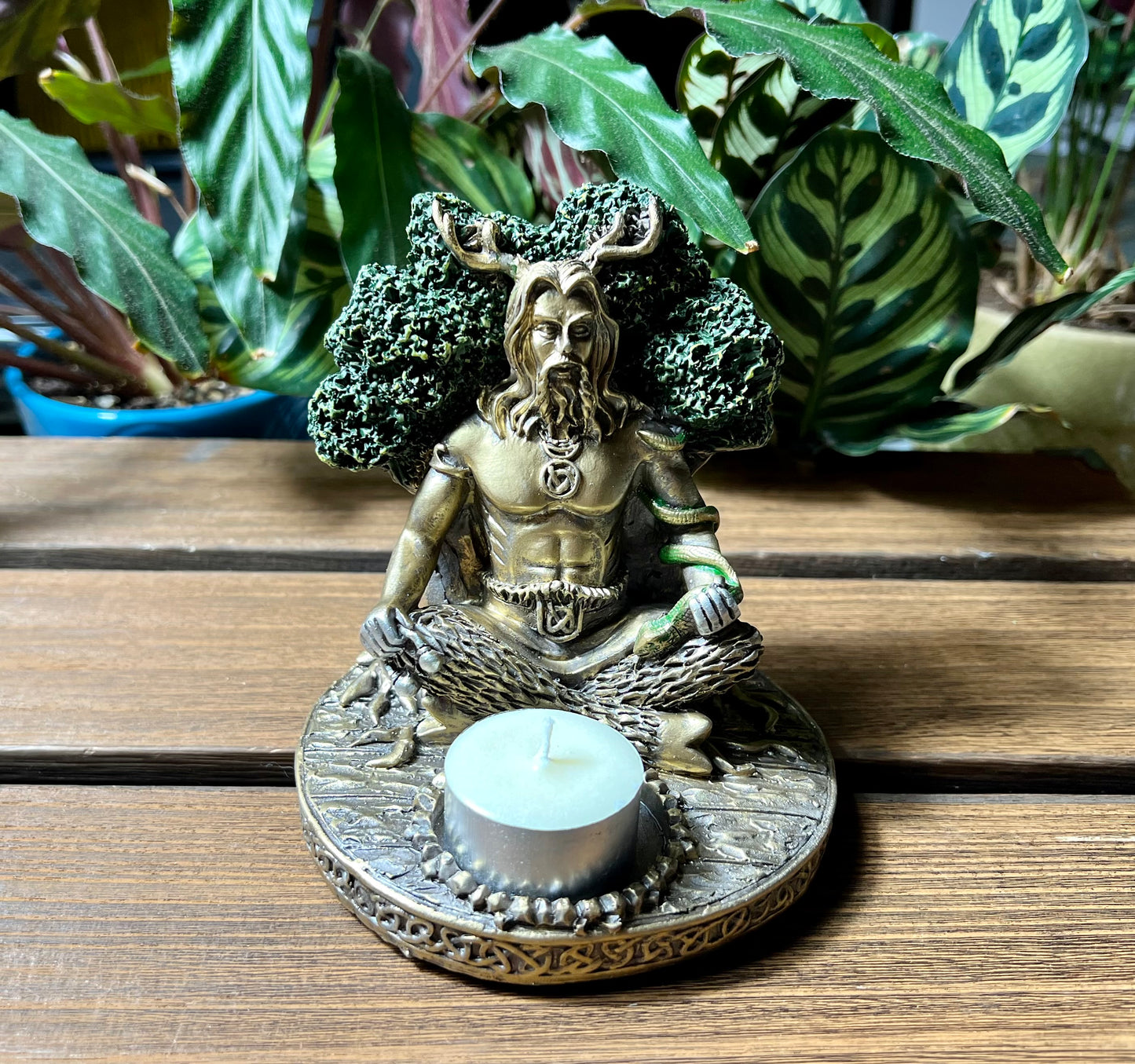 Cernunnos Resin Sitting Statue Candle Holder- Horned God