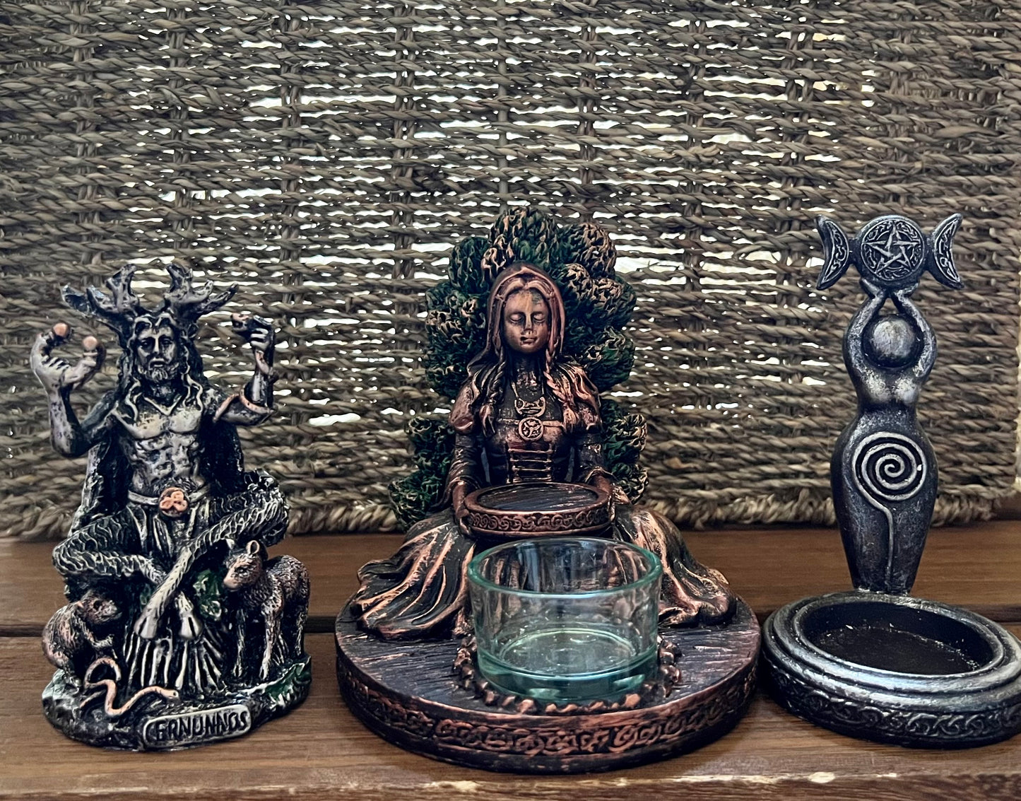 Triple Moon Spiral Goddess Tea Light Candle Holder