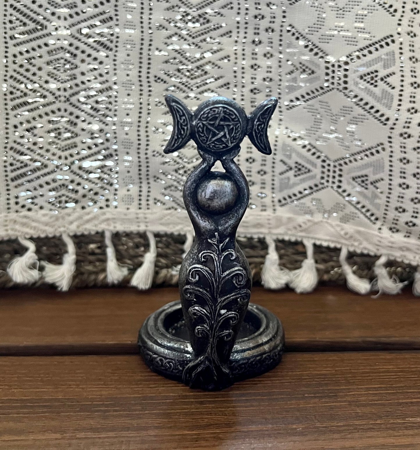 Triple Moon Spiral Goddess Tea Light Candle Holder