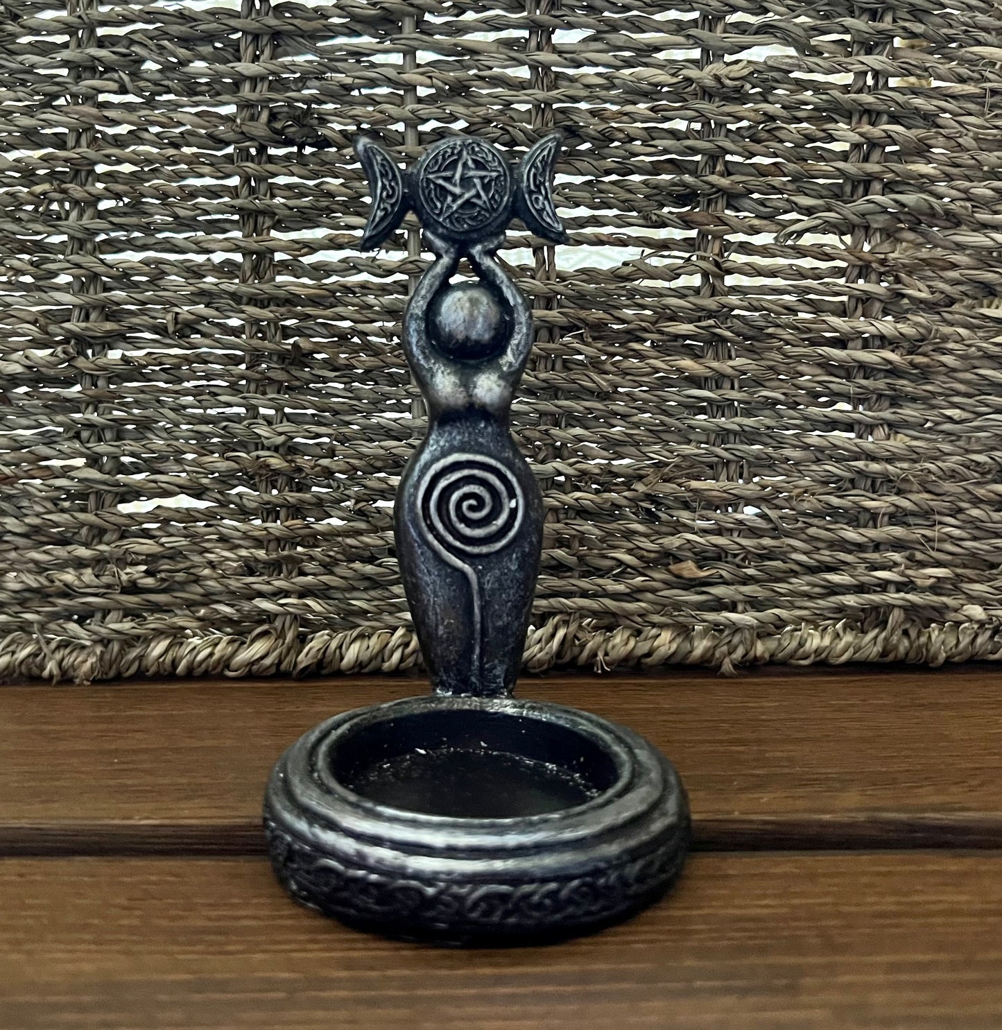 Triple Moon Spiral Goddess Tea Light Candle Holder