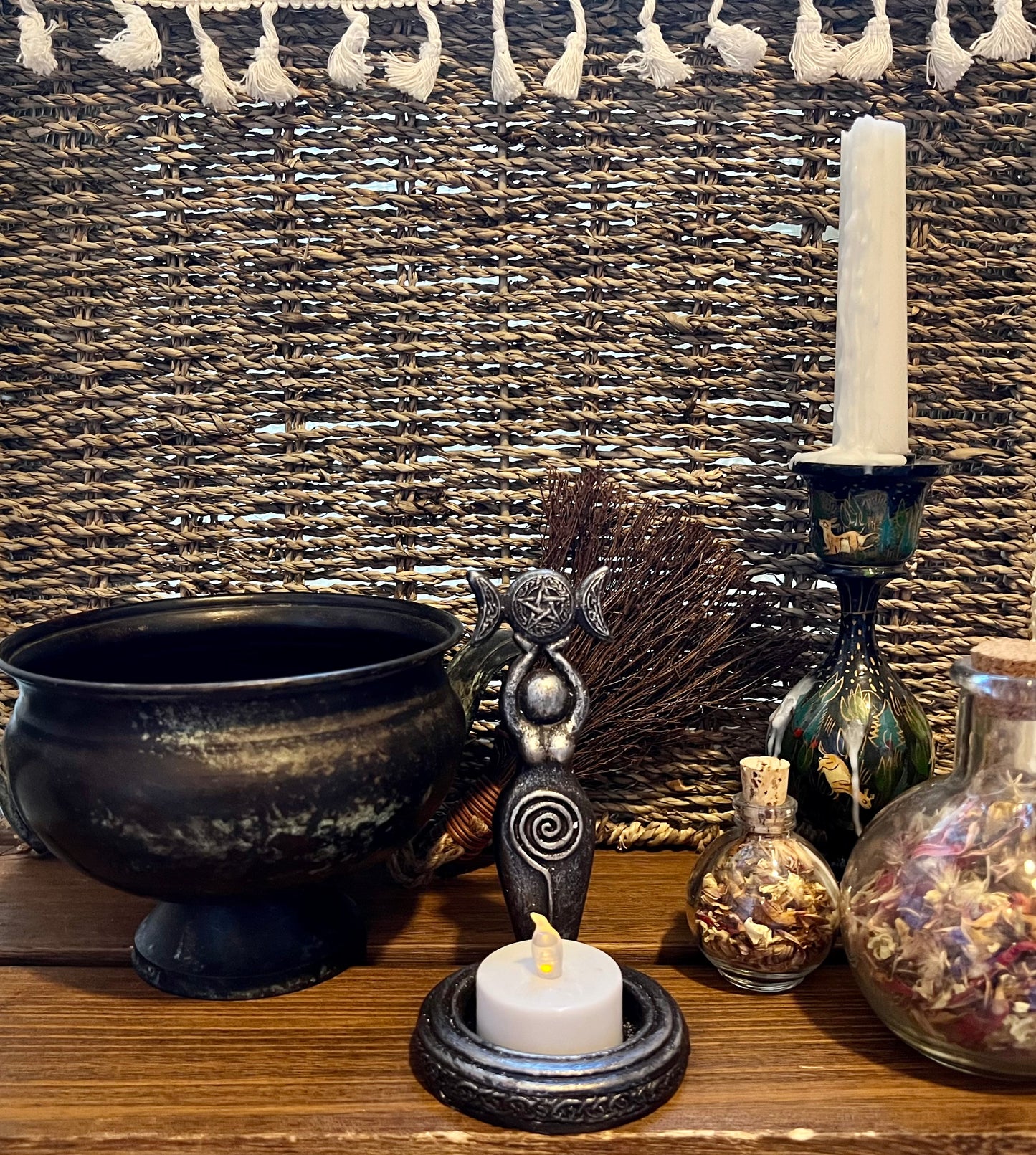 Triple Moon Spiral Goddess Tea Light Candle Holder