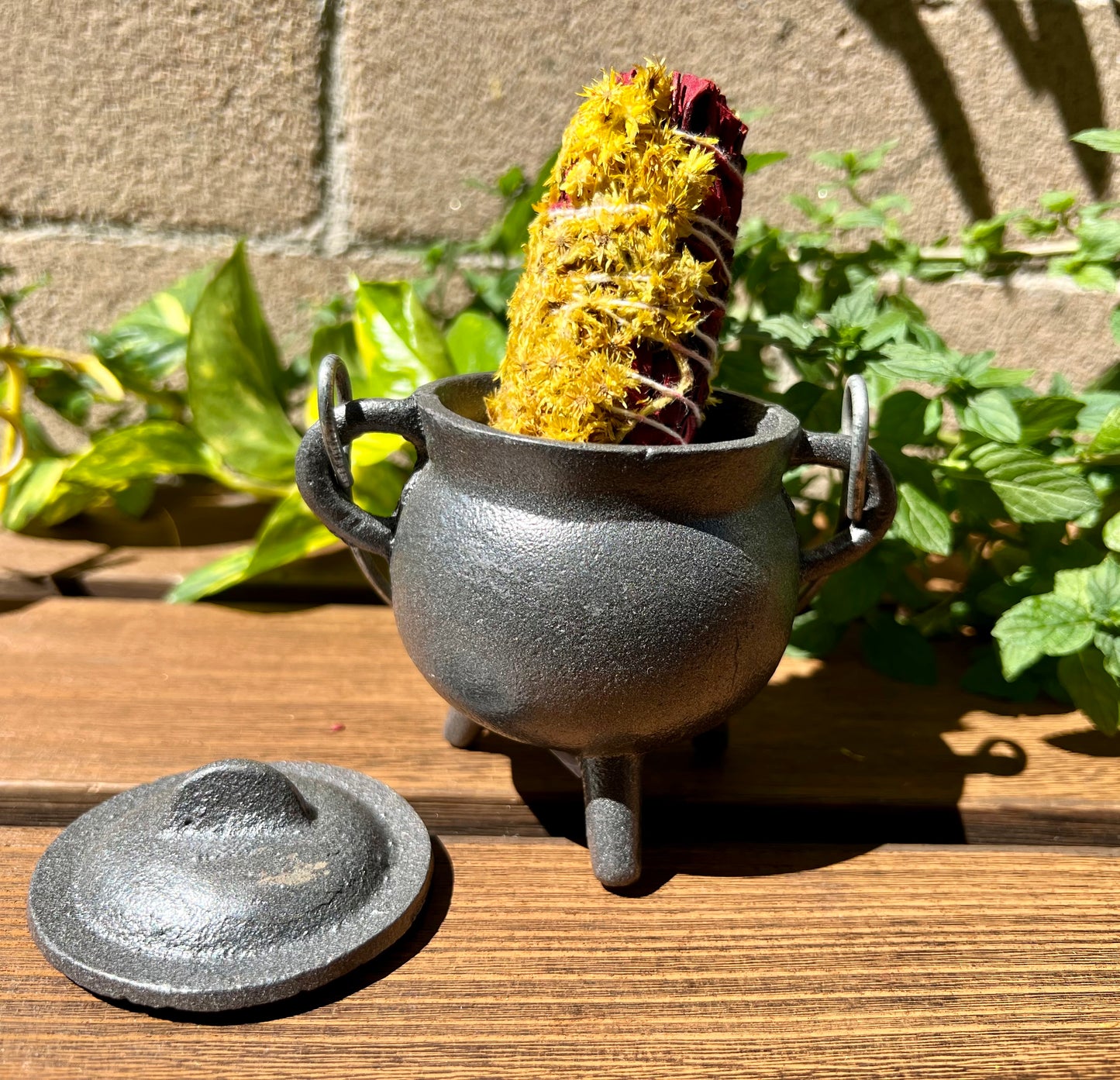 Plain Mini Cast Iron Cauldron 3.5 Inch with Lid