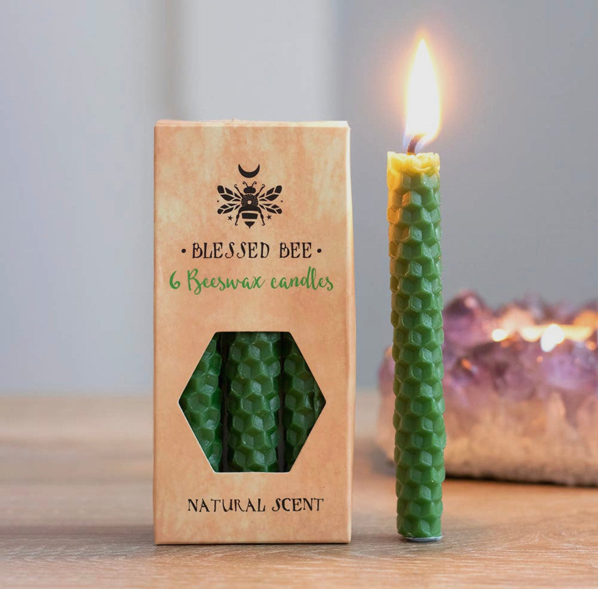 Set of 6 Green Beeswax Magic Spell Candles