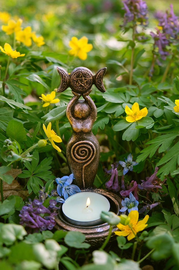 Triple Moon Spiral Goddess Tea Light Candle Holder