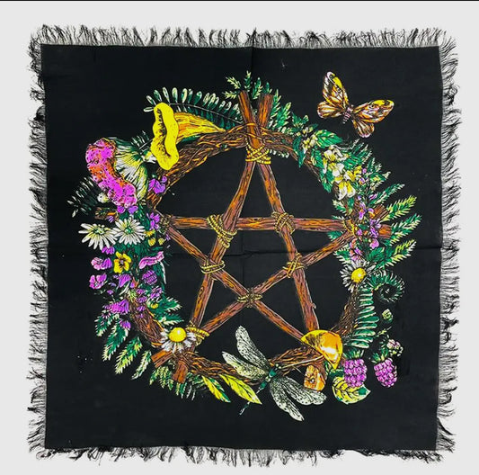 Floral Pentagram 24″ X 24″ Altar Cloth Tapestry