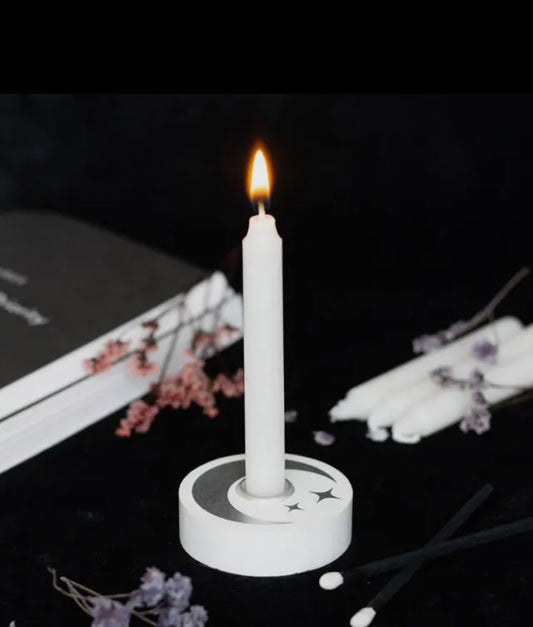 White Mystical Moon Spell Chime Candle Holder