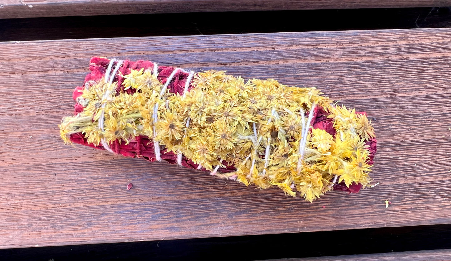Dragon Blood Sage with Wildflower 4" Smudge Stick
