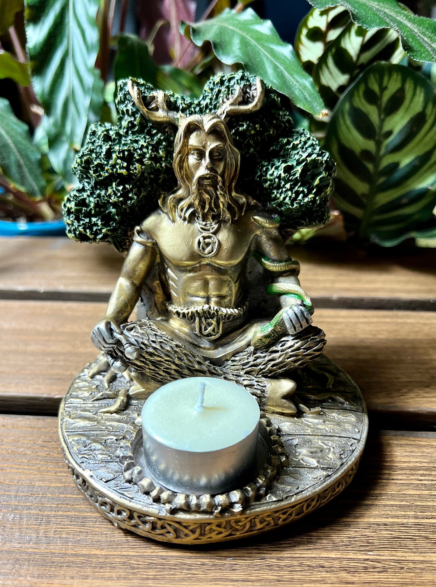 Cernunnos Resin Sitting Statue Candle Holder- Horned God