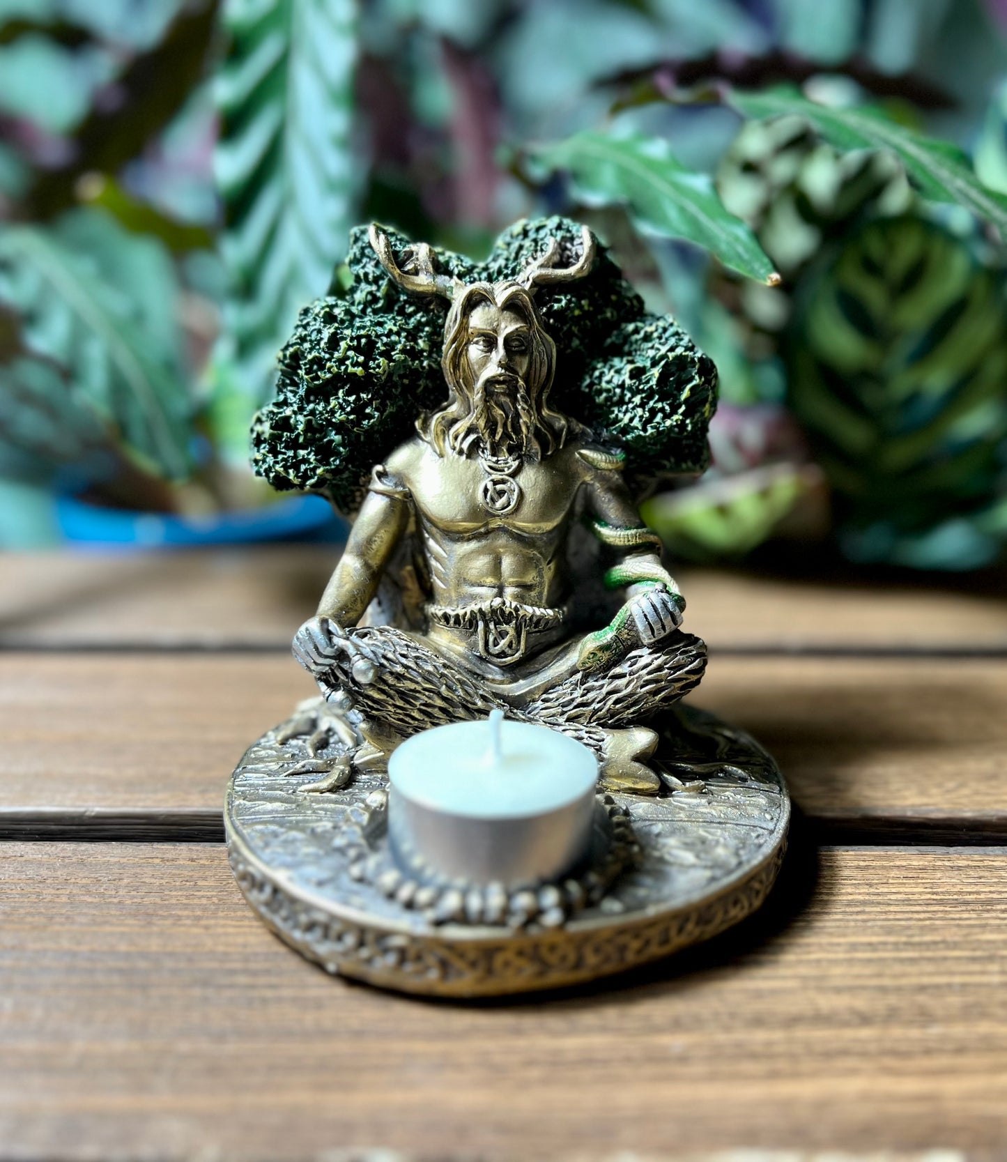 Cernunnos Resin Sitting Statue Candle Holder- Horned God