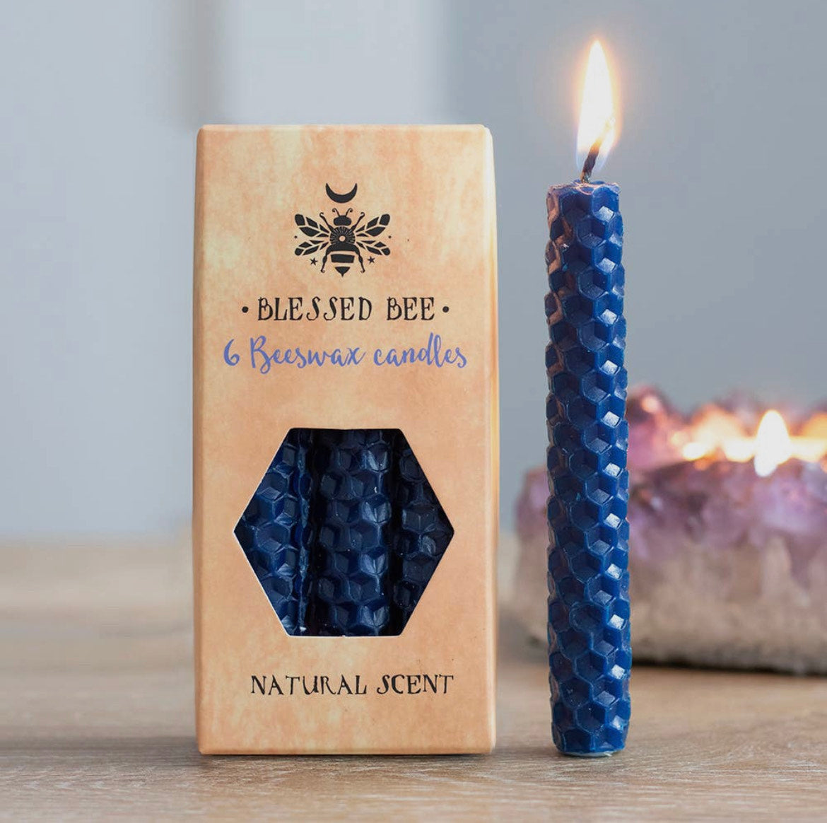 Set of 6 Blue Beeswax Magic Spell Candles
