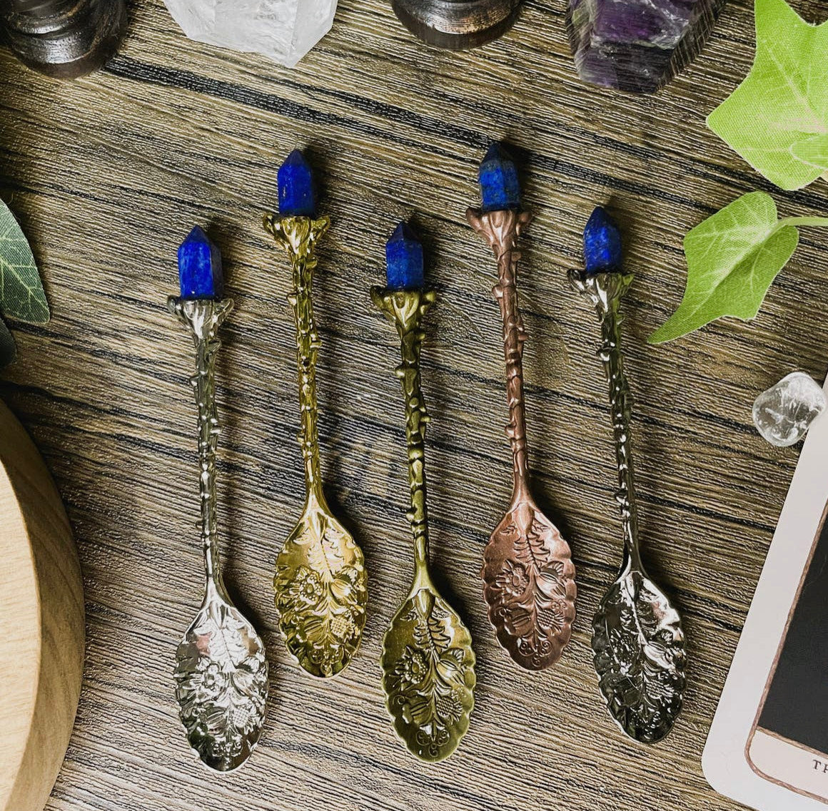 Lapis Crystal Herb Spoon, Witchcraft Apothecary Supplies