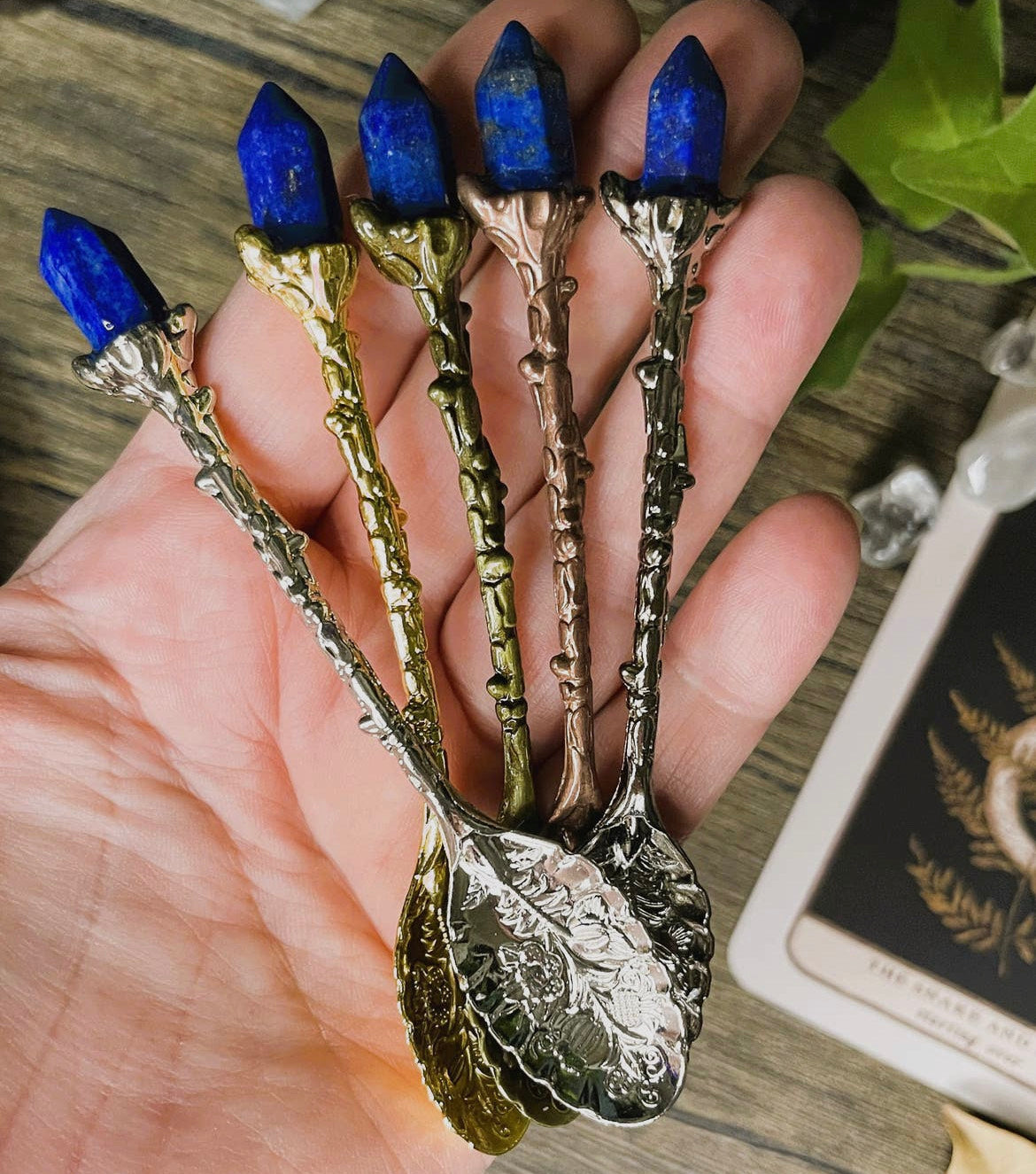 Lapis Crystal Herb Spoon, Witchcraft Apothecary Supplies