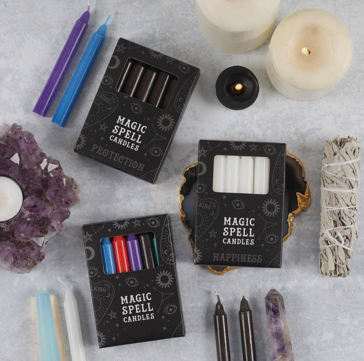 Set of 12 Black 'Protection' Magic Spell Candles