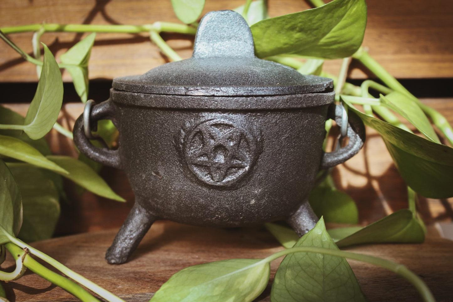 Pentagram Medium Cast Iron Cauldron with Lid 4.5 inch