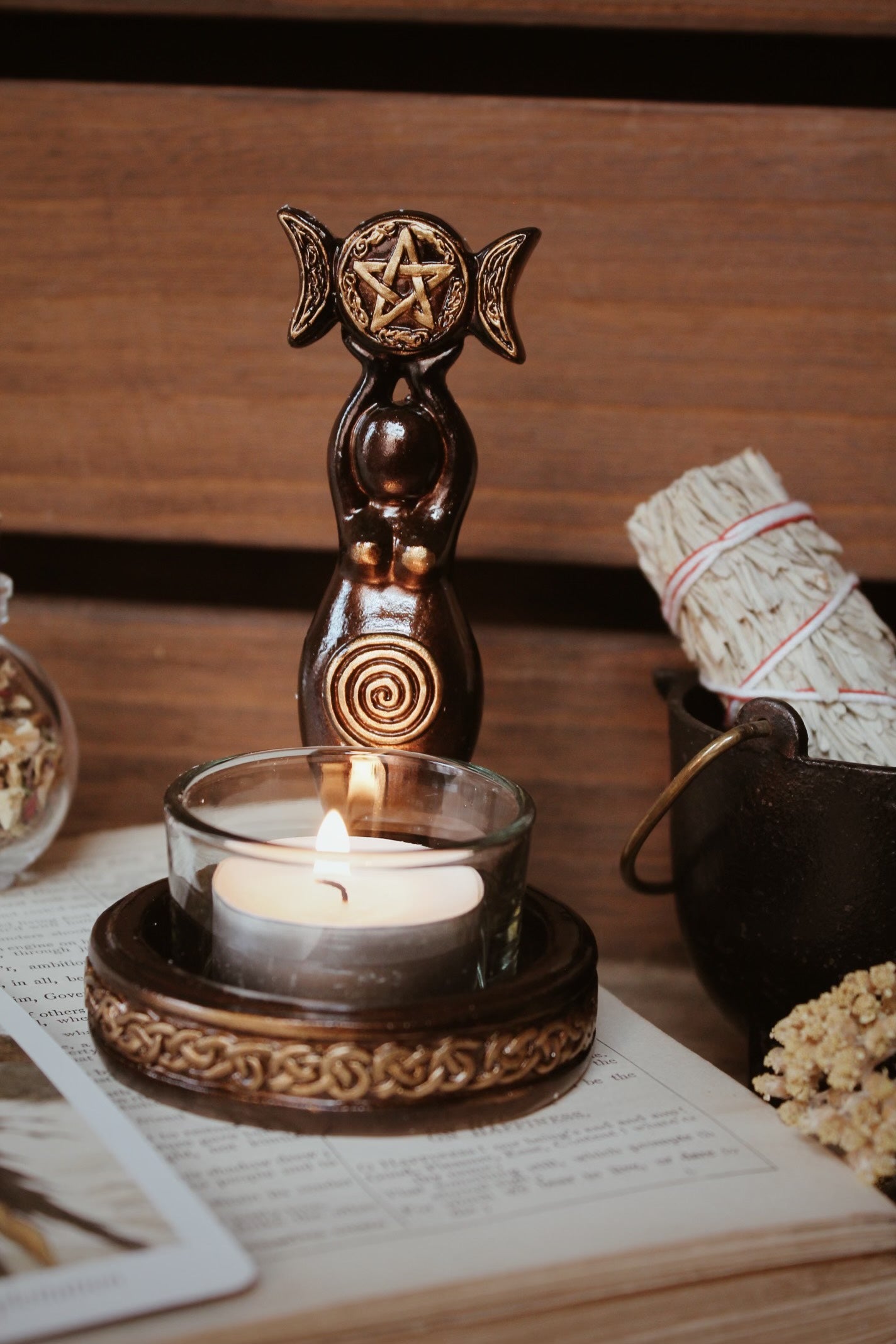 Triple Moon Spiral Goddess Resin Candle Holder-Mother Goddess