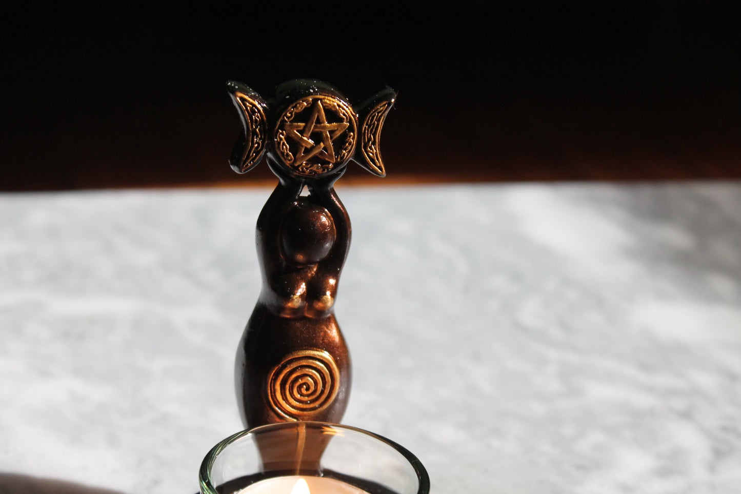Triple Moon Spiral Goddess Resin Candle Holder-Mother Goddess