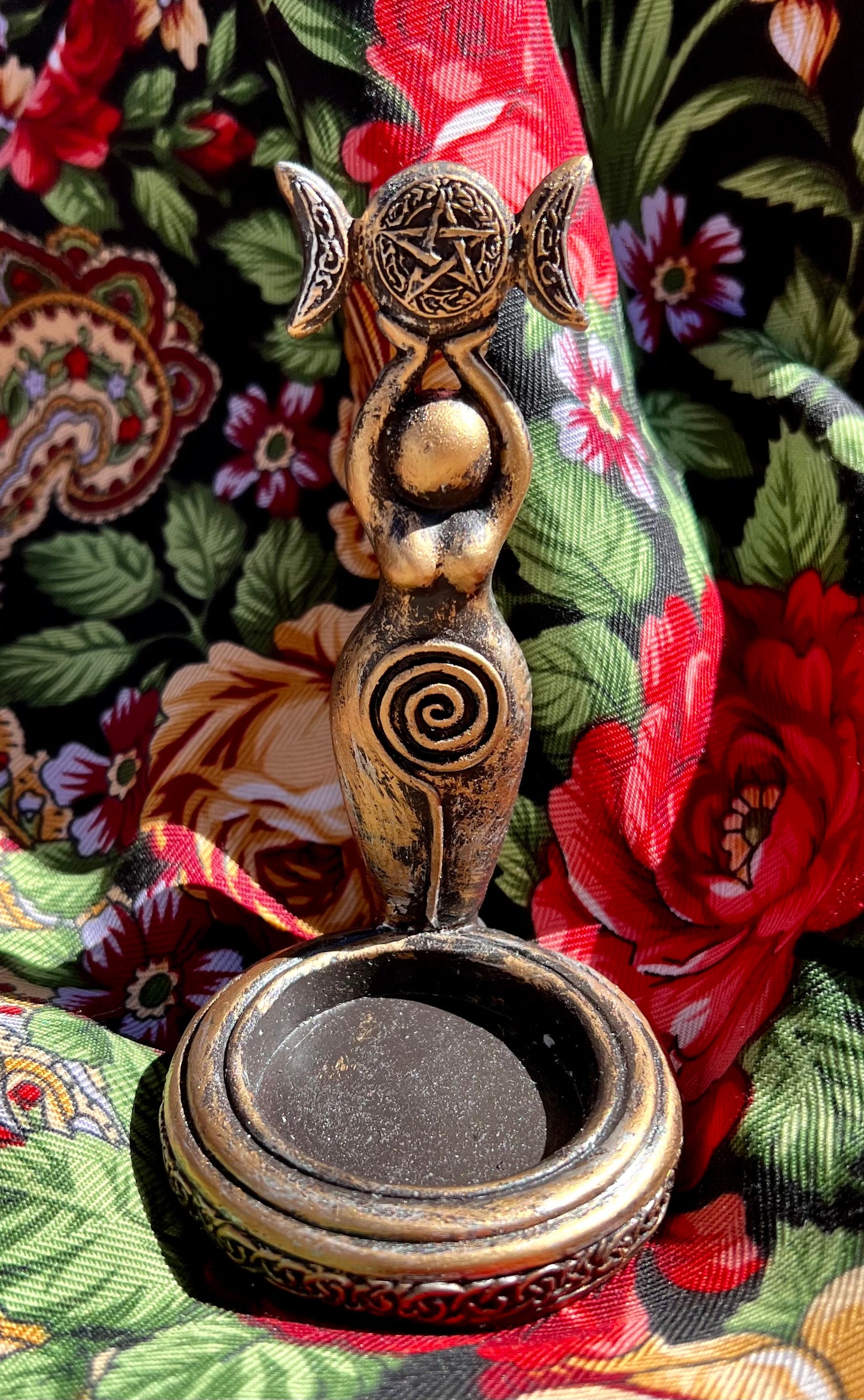 Triple Moon Spiral Goddess Tea Light Candle Holder