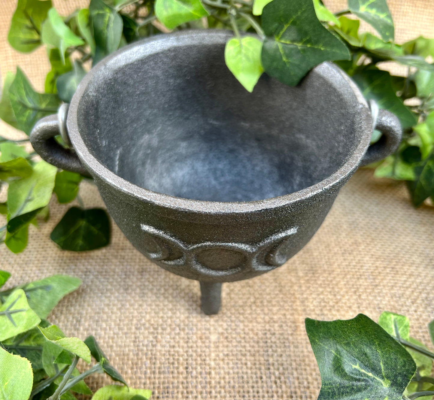 Triple Moon Black Medium Cast Iron Cauldron with Lid 4.5 inch