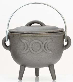 Triple Moon Black Medium Cast Iron Cauldron with Lid 4.5 inch