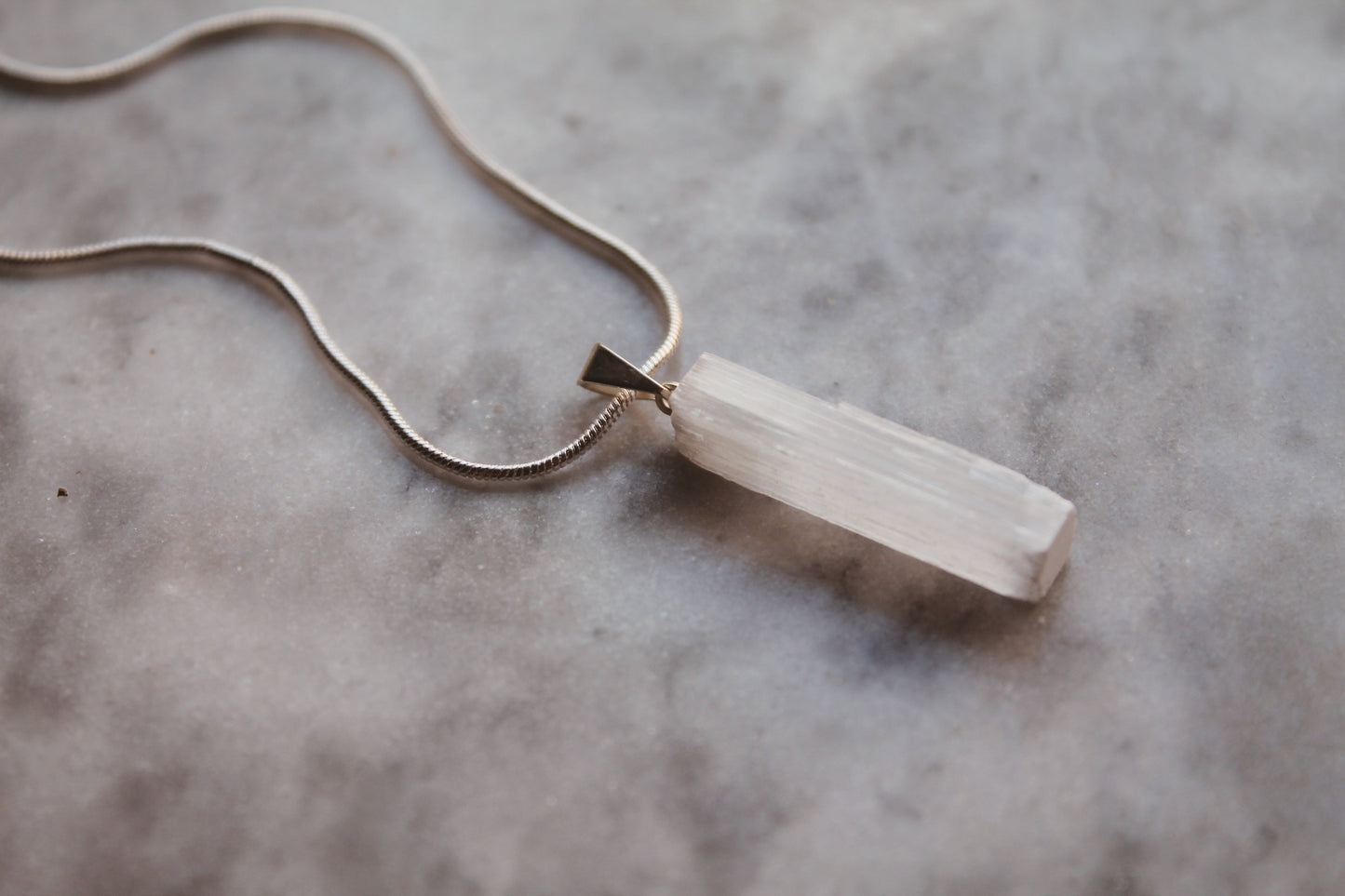 Selenite Crystal Rough Pendant Necklace