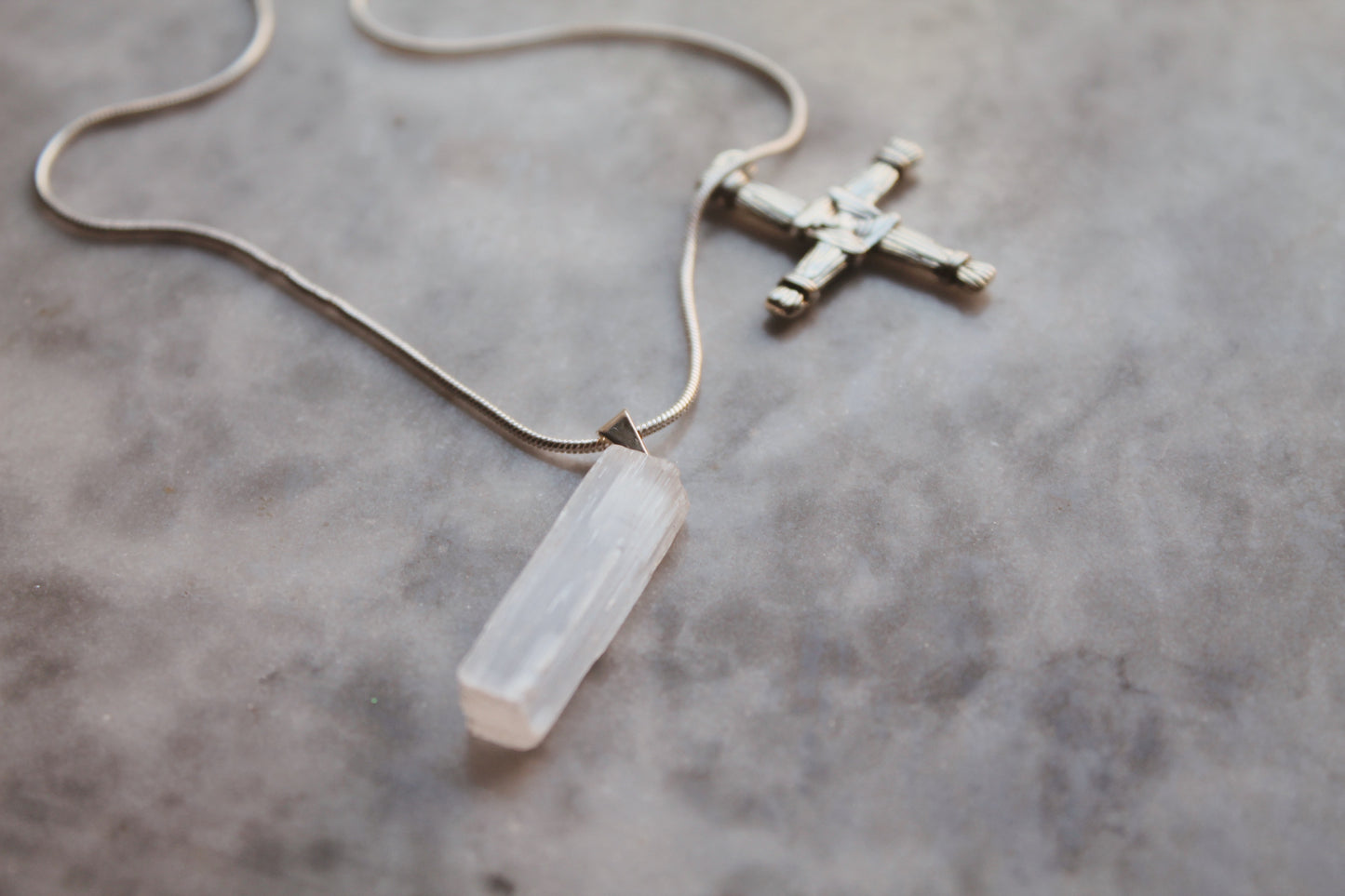 Selenite Crystal Rough Pendant Necklace