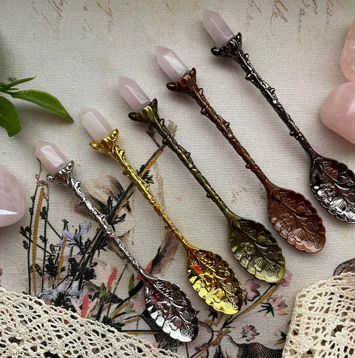 Rose Quartz Crystal Witchy Herb / Apothecary Spoons