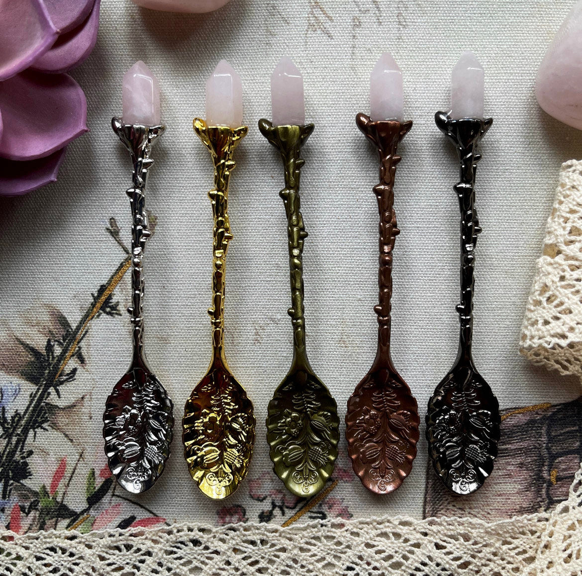 Rose Quartz Crystal Witchy Herb / Apothecary Spoons