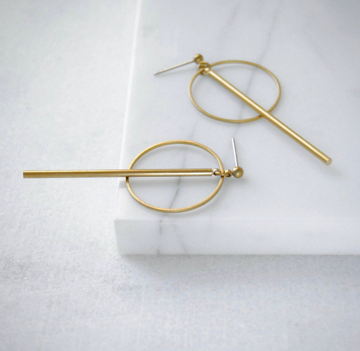 Circle and Bar Earrings | Simple and Minimal Stud Dangles