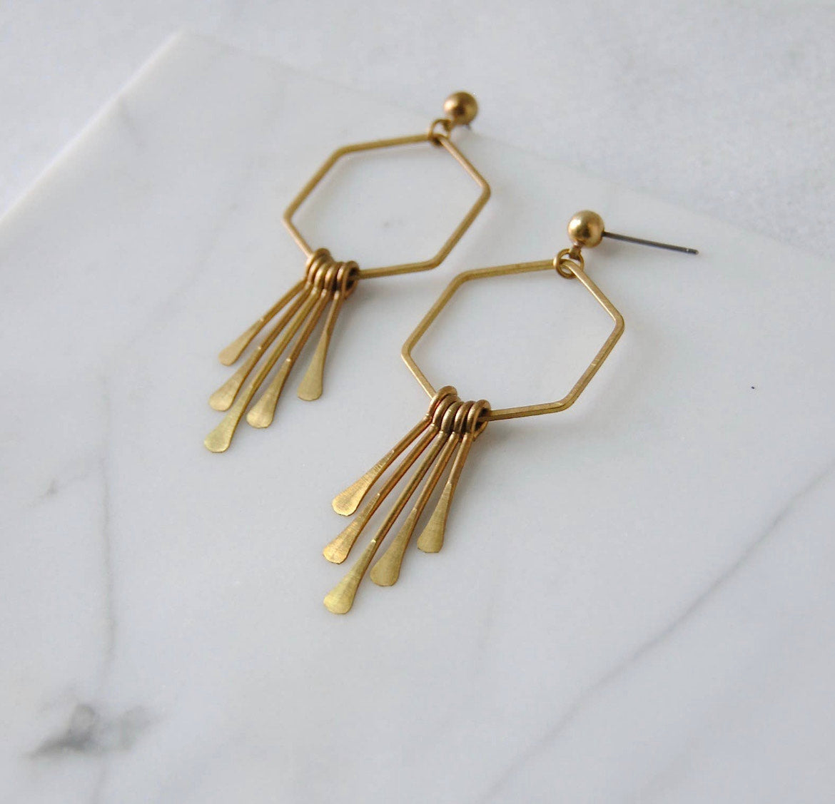 Hexagon Fringe Earrings | Bohemian Drops