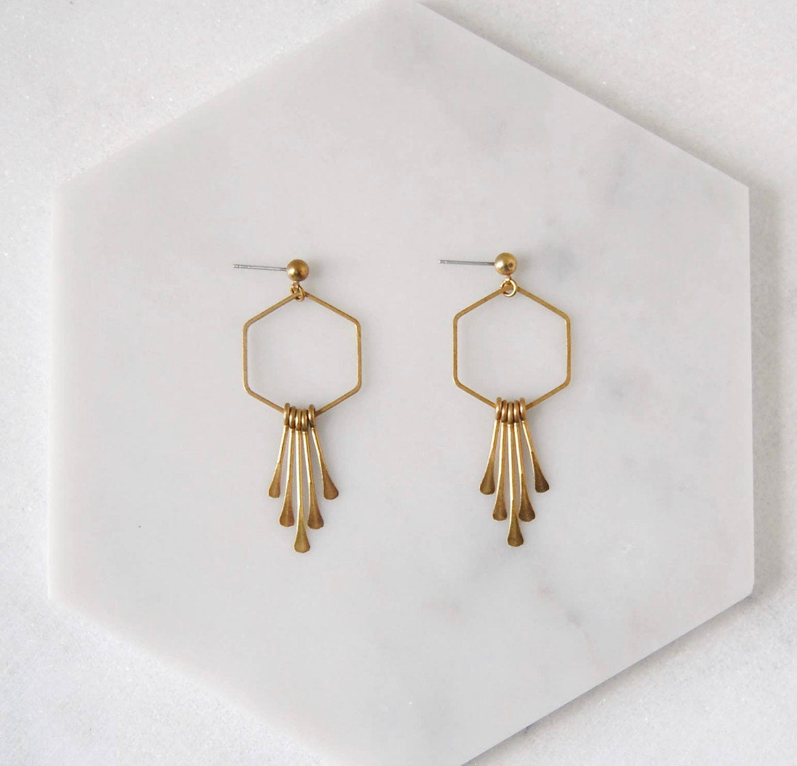Hexagon Fringe Earrings | Bohemian Drops