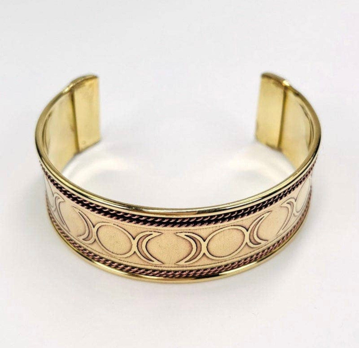 Brass Bracelet - Moon Phase and Copper Accent