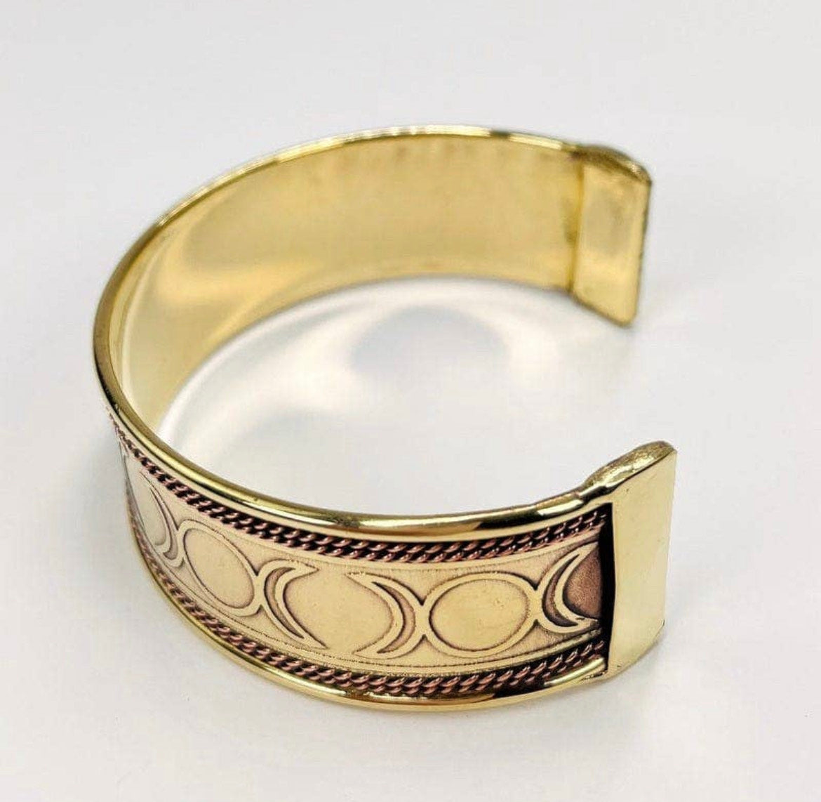 Brass Bracelet - Moon Phase and Copper Accent