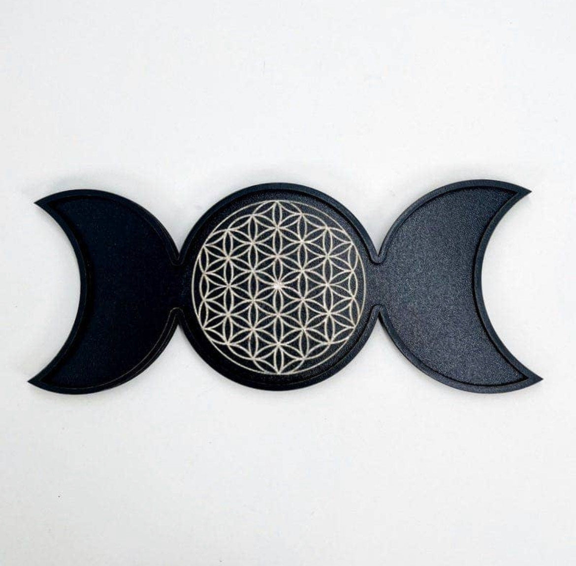Triple Moon Tray - Engraved Flower of Life - Altar/Jewelry tray
