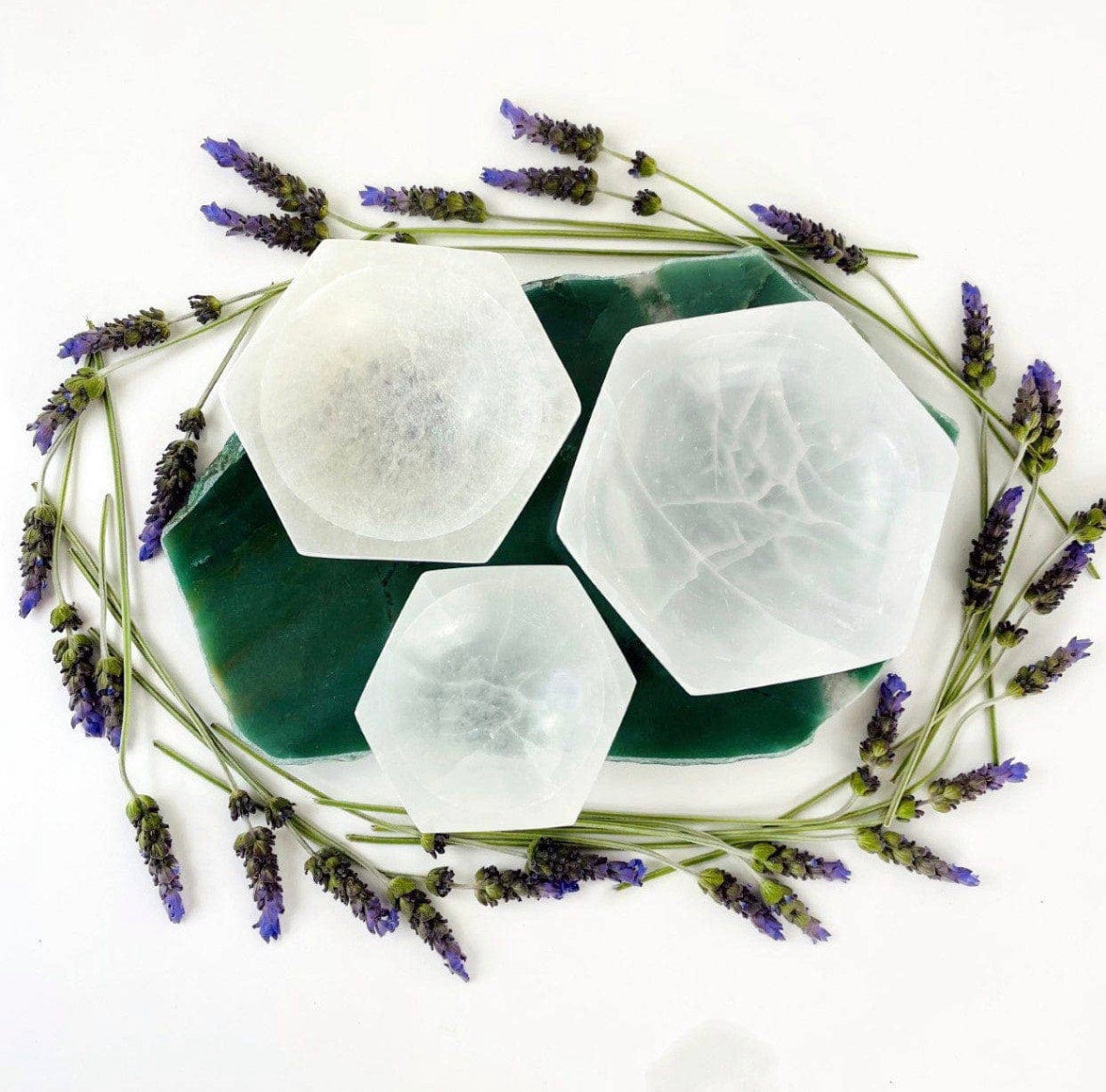 Selenite Bowl - Hexagon Crystal Charging Bowl - Altar Plate Charging Station - 3 Sizes