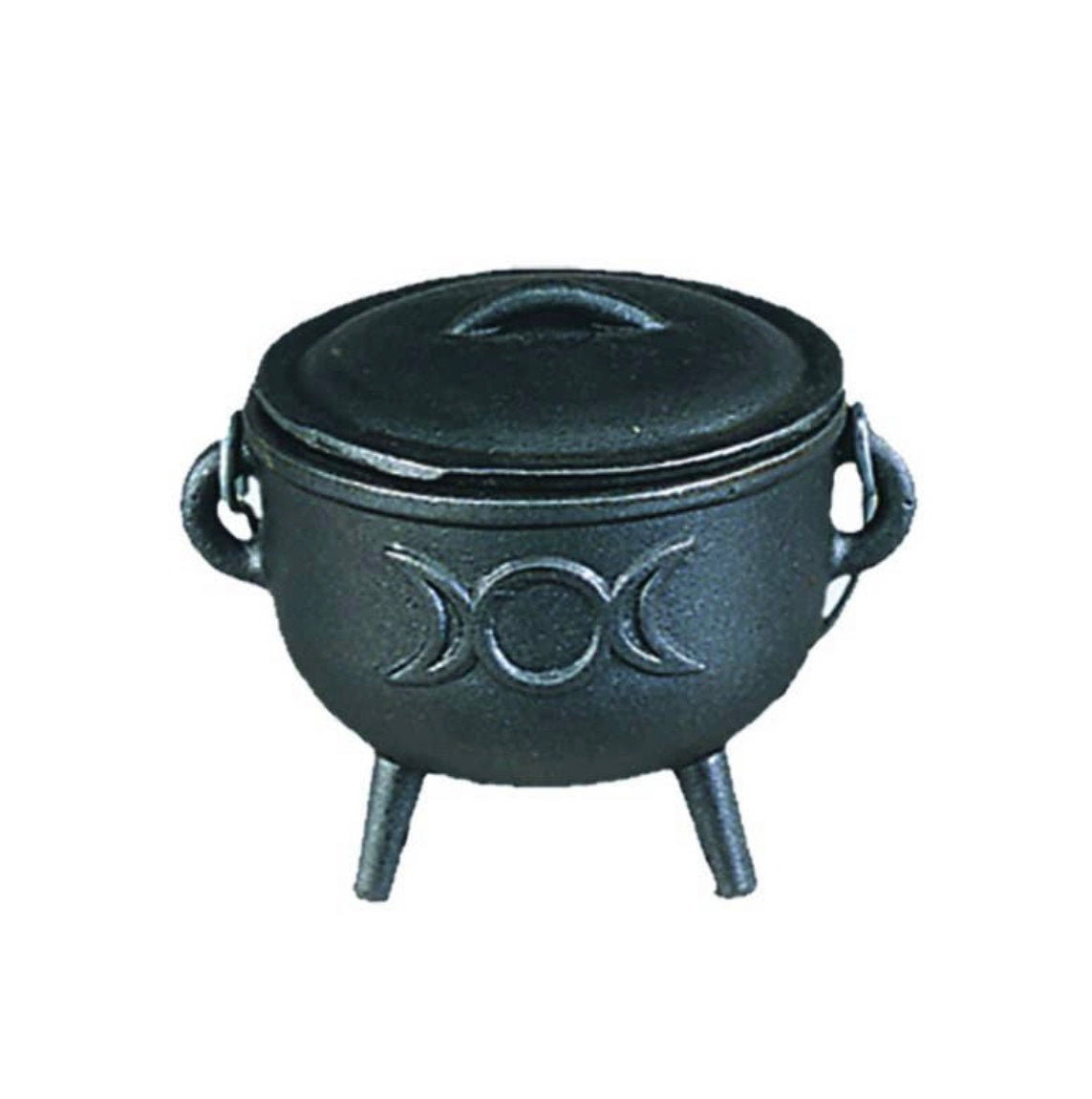 Triple Moon Black Medium Cast Iron Cauldron with Lid 4.5 inch