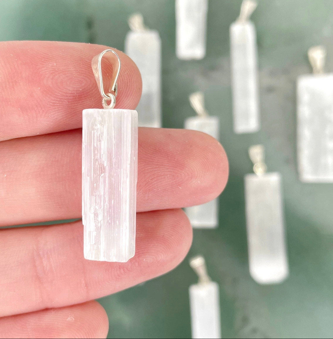 Selenite Crystal Rough Pendant Necklace